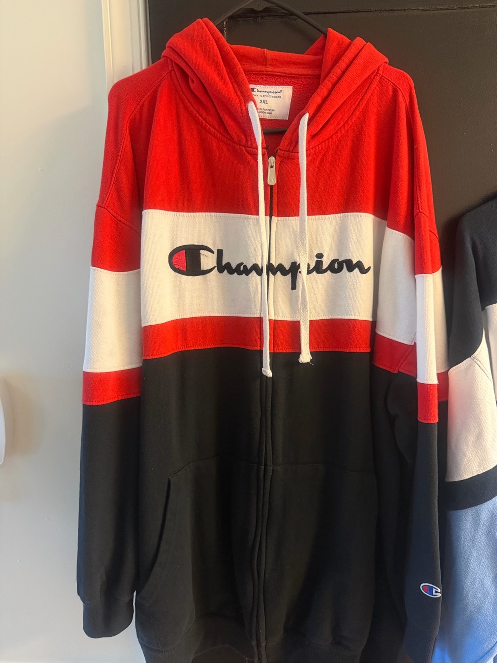 Champion Colorblock Zip Hoodie Jacket - Red/White/Black